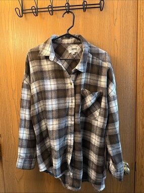 Brown & White Plaid Flannel Shirt